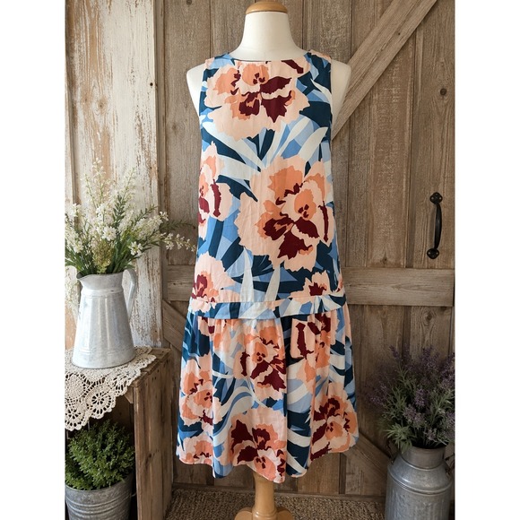 Paris Sunday Dresses & Skirts - Paris Sunday Floral Drop Waist Midi Dress Medium Sleeveless Tropical Resort
